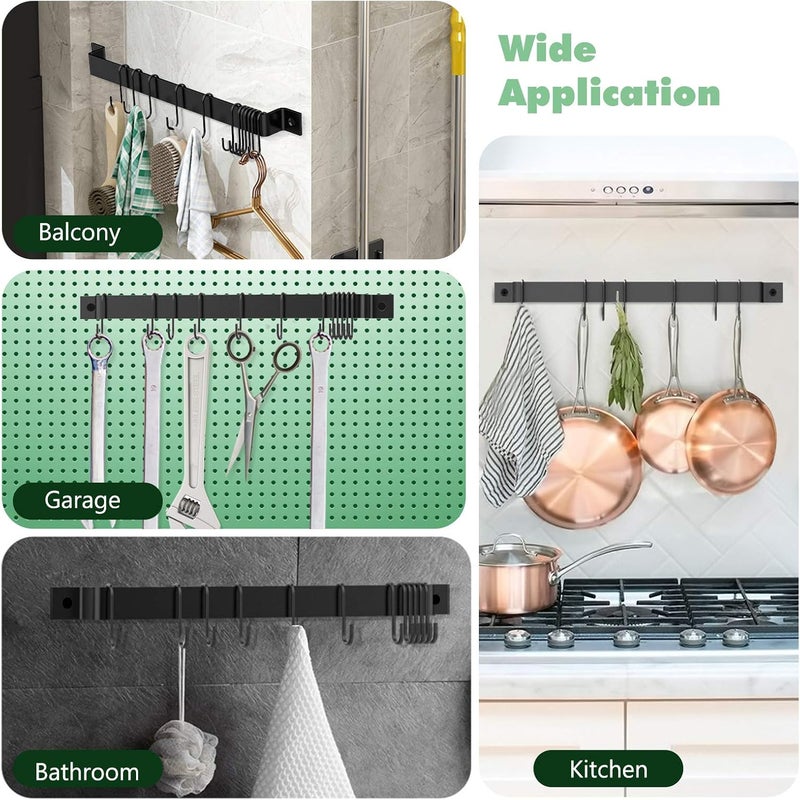 Housolution 2 Pack Kitchen Rail with 15 Hooks, 16 Inch Wall Mounted Hanging Utensil Rack Hanger for Kitchen - Image 5